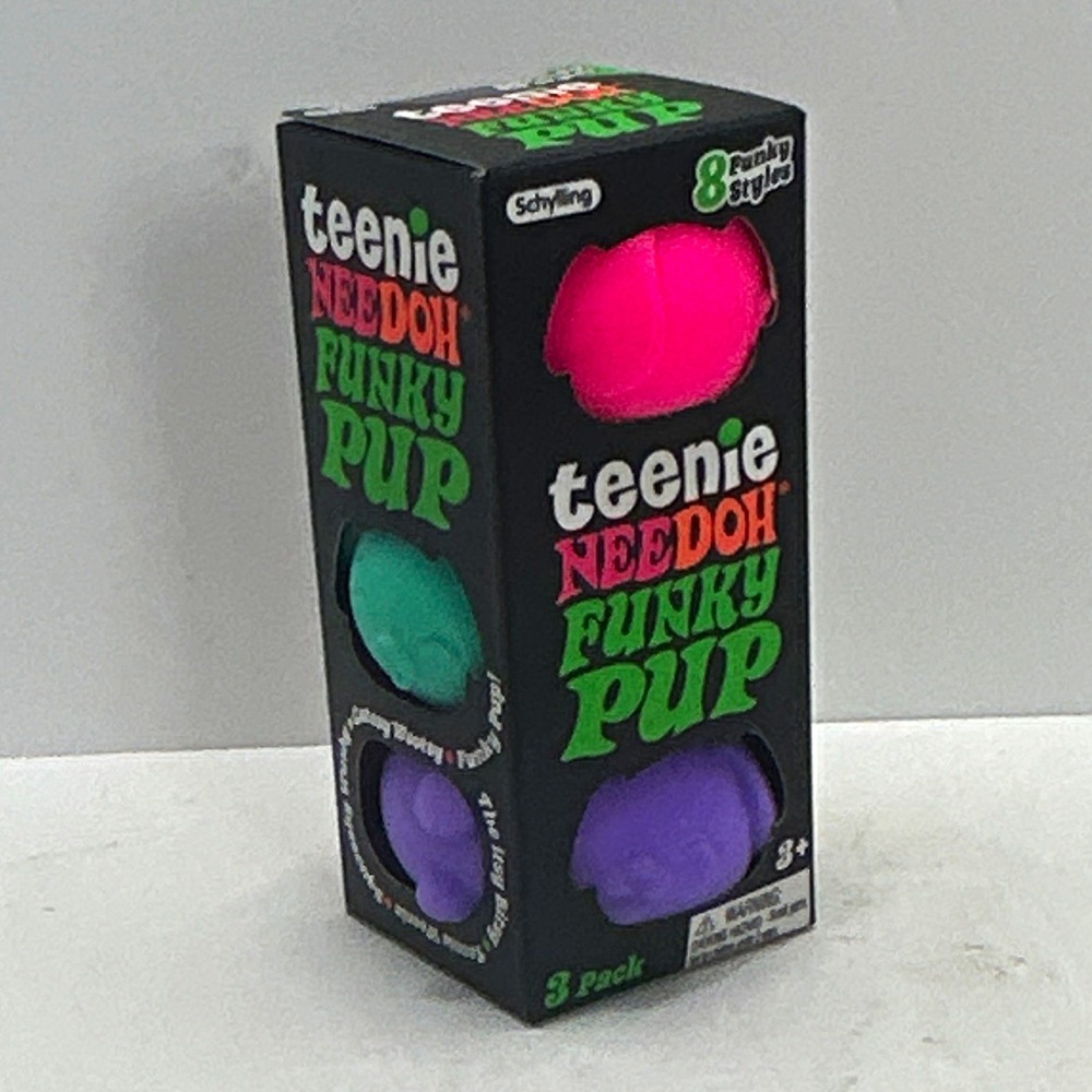 NeeDoh Teenie Funky Pup Tactile Squishy Squeeze Toys 3-Pack Pink/Green/Purple